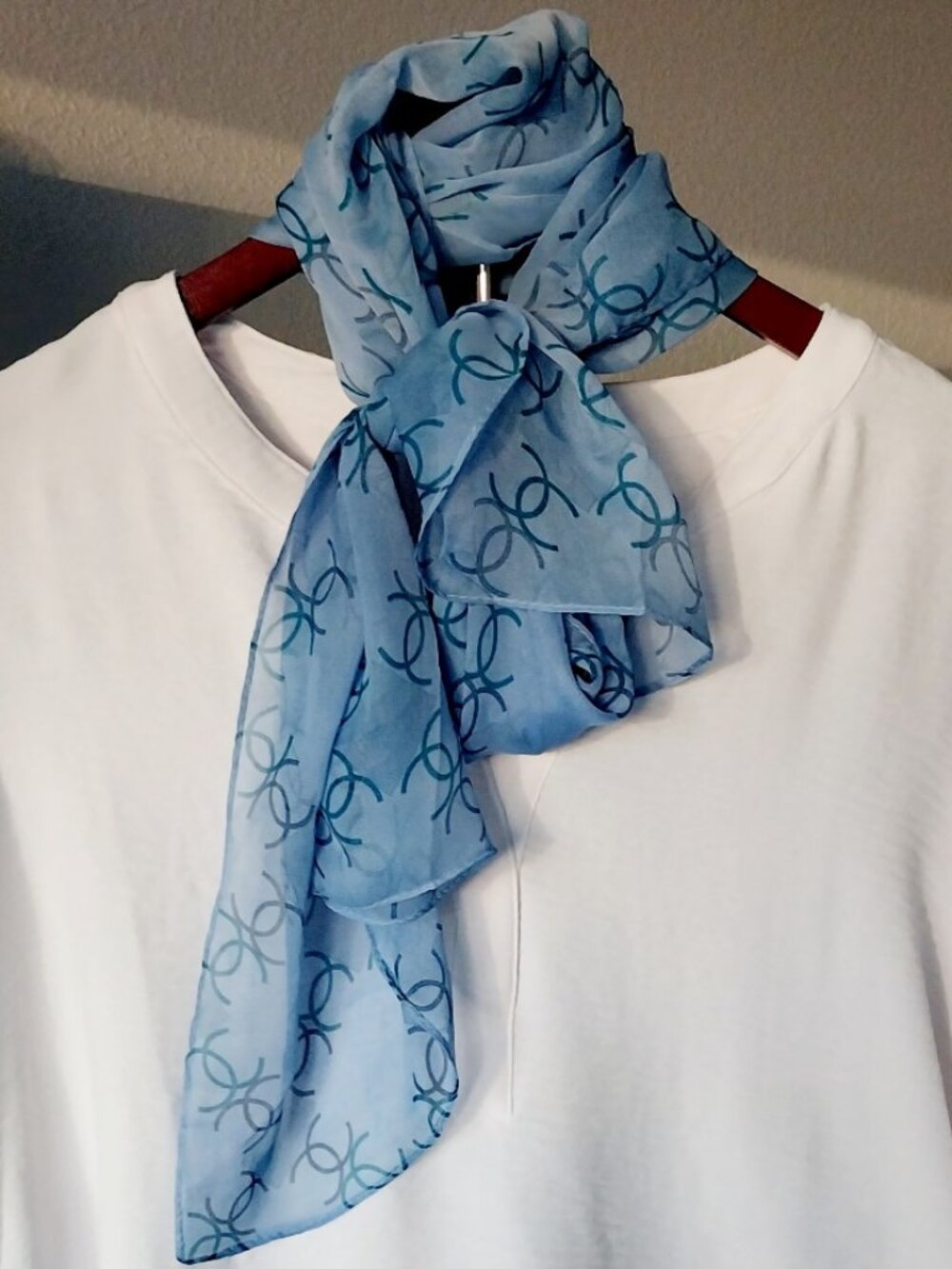 2 Silky Scarves, Light & Navy Blue - Picture 1 of 5